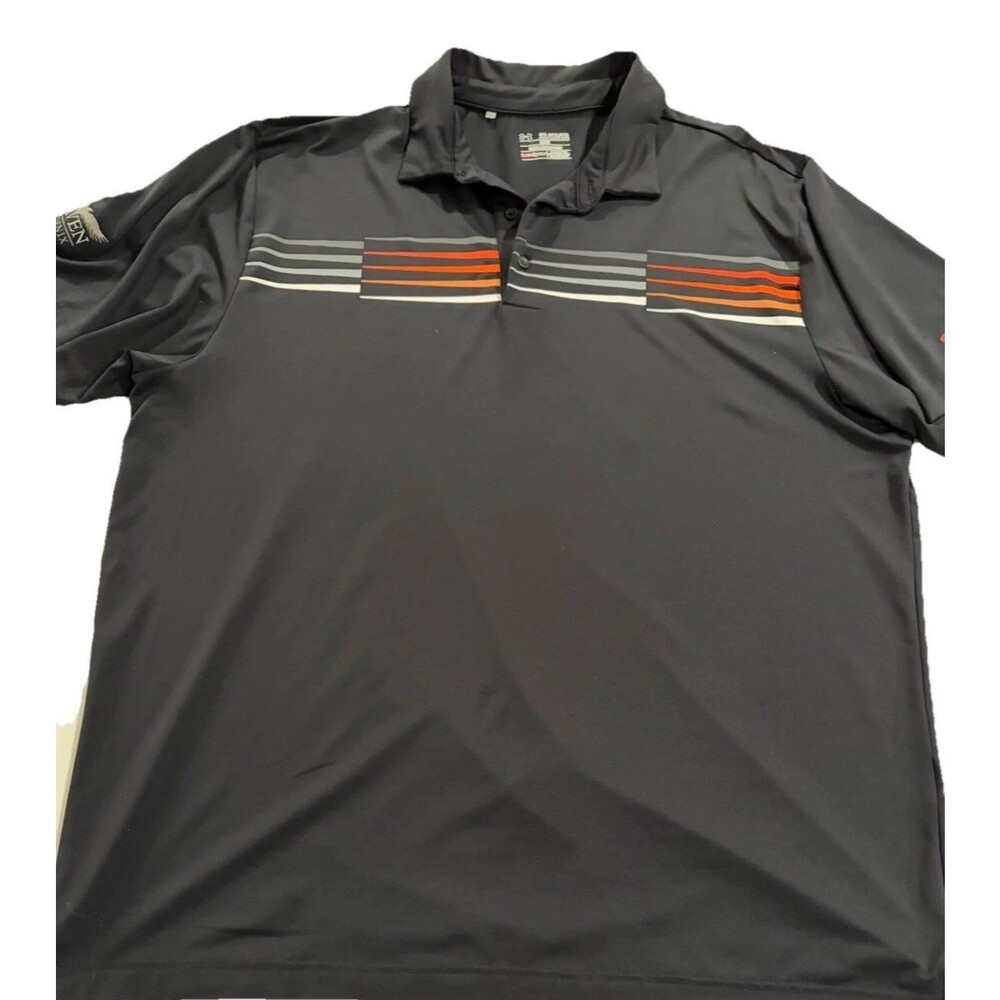 Under Armour Polo Shirt Mens 2XL Black Striped Raven Phoenix Golf‎ Course READ